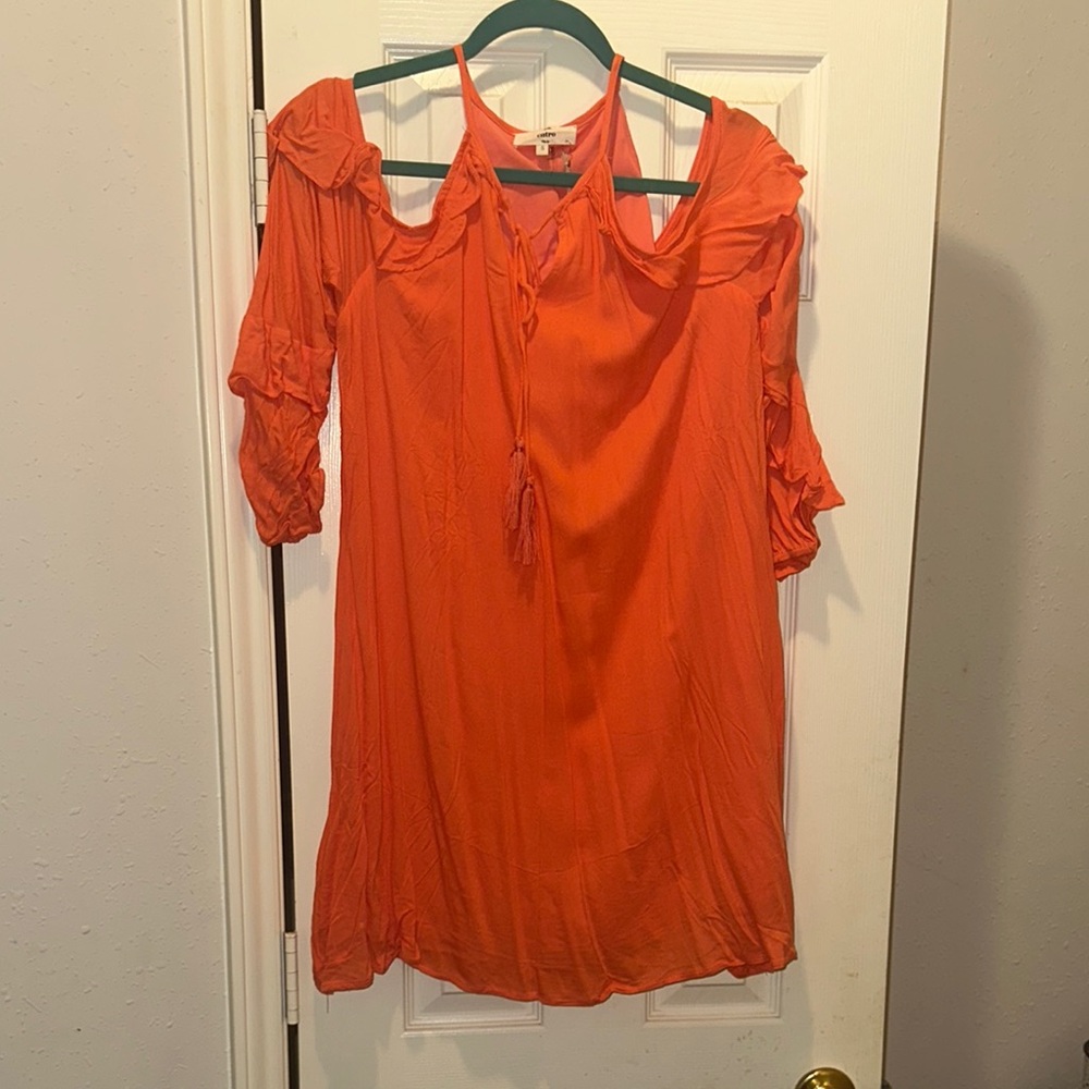 Entro Orange Tie Front Ruffled Tunic